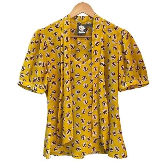 Girls from Savoy Tops - Anthropologie Girls From Savoy Lemon‎ Liftoff Owl Print Silk Blouse Sz 6P